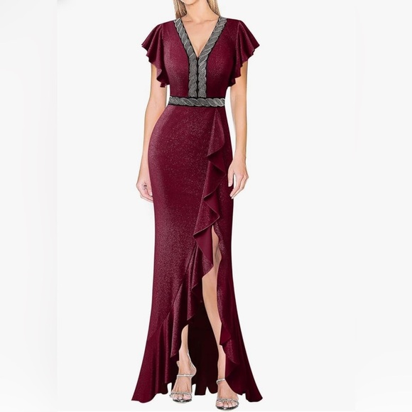 Elegant Burgundy Evening Gown size S <<21>> - Picture 1 of 9